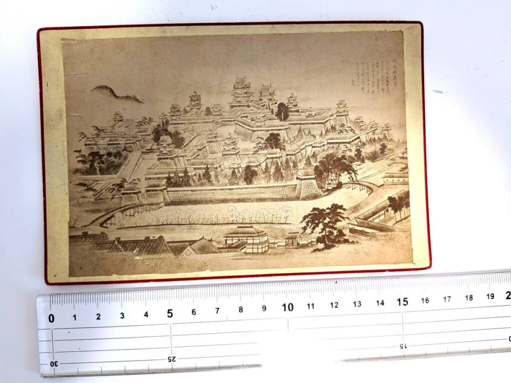 【古写真の調査後売却】赤星閑意の描いた熊本城下図。（鶏卵紙、手札名刺サイズ）